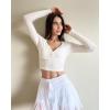 imageStelle Henley Shirts for Women Long Sleeve Crop Top Ribbed Knit Button Slim Fitted Tops Casual Basic BlouseIvory