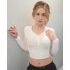 imageStelle Henley Shirts for Women Long Sleeve Crop Top Ribbed Knit Button Slim Fitted Tops Casual Basic BlouseIvory