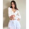 imageStelle Henley Shirts for Women Long Sleeve Crop Top Ribbed Knit Button Slim Fitted Tops Casual Basic BlouseIvory