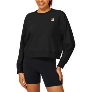 imageStelle Women Cropped Sweatshirts Cotton Crewneck Pullover Long Sleeve Crop Tops Sweat Shirts Casual Fall OutfitsBlack
