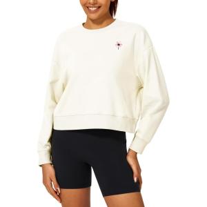 imageStelle Women Cropped Sweatshirts Cotton Crewneck Pullover Long Sleeve Crop Tops Sweat Shirts Casual Fall OutfitsOffwhite