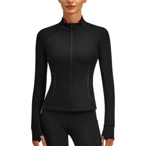 imageStelle Womens Zip Up Jackets Lightweight Athletic Running Jacket Workout Slim Fit Yoga Track Clothes with Thumb HolesBlack