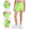 imageStelle Girls Athletic Shorts with Liner Zipper Pockets Elastic Waist Running Shorts Sports Active Shorts for Teen KidsNeon Yellow