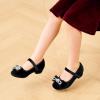 imageStelle Girls Dress Shoes Flower Girls Wedding Party Low Heels with Bow for Toddler and KidsBlackvelvet