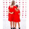 imageStelle Girls Dress Short Sleeve Toddler Skater Twirl A Line Solid Color Dress TShirt Dress for School Casual ValentinesA02red Without Pocket