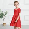 imageStelle Girls Dress Short Sleeve Toddler Skater Twirl A Line Solid Color Dress TShirt Dress for School Casual ValentinesA02red Without Pocket