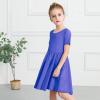 imageStelle Girls Dress Short Sleeve Toddler Skater Twirl A Line Solid Color Dress TShirt Dress for School Casual ValentinesA02royal Blue Without Pocket