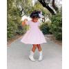imageStelle Girls Dress Short Sleeve Toddler Skater Twirl A Line Solid Color Dress TShirt Dress for School Casual ValentinesA19pink With Pocket