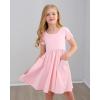 imageStelle Girls Dress Short Sleeve Toddler Skater Twirl A Line Solid Color Dress TShirt Dress for School Casual ValentinesA19pink With Pocket