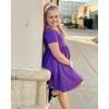 imageStelle Girls Dress Short Sleeve Toddler Skater Twirl A Line Solid Color Dress TShirt Dress for School Casual ValentinesA19purple With Pocket