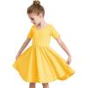 imageStelle Girls Dress Short Sleeve Toddler Skater Twirl A Line Solid Color Dress TShirt Dress for School Casual ValentinesA02yellow Without Pocket