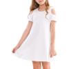 imageStelle Girls Dress Short Sleeve Toddler Skater Twirl A Line Solid Color Dress TShirt Dress for School Casual ValentinesCd001whitecold Shoulder