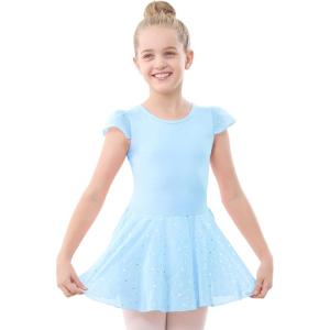 imageStelle Ballet Leotards for Girls Dance Leotard with Skirt Toddler Pink Ballet Outfit Ruffle Sleeve Kids Dance Dress1blueshiny Skirt