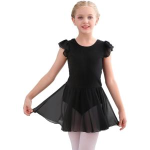 imageStelle Ballet Leotards for Girls Dance Leotard with Skirt Toddler Pink Ballet Outfit Ruffle Sleeve Kids Dance Dress2black