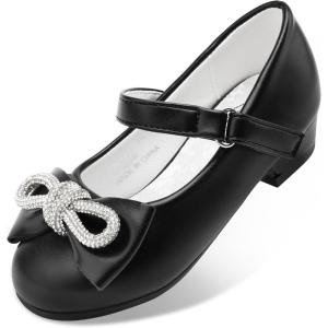 imageStelle Girls Dress Shoes Flower Girls Wedding Party Low Heels with Bow for Toddler and KidsBlack