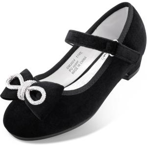 imageStelle Girls Dress Shoes Flower Girls Wedding Party Low Heels with Bow for Toddler and KidsBlackvelvet
