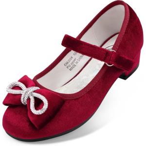 imageStelle Girls Dress Shoes Flower Girls Wedding Party Low Heels with Bow for Toddler and KidsBurgundyvelvet
