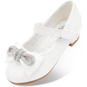imageStelle Girls Dress Shoes Flower Girls Wedding Party Low Heels with Bow for Toddler and KidsWhite