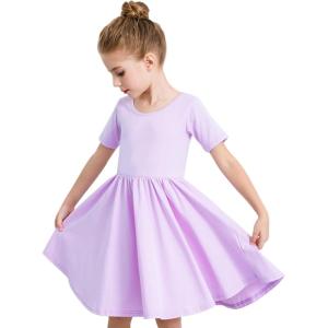 imageStelle Girls Dress Short Sleeve Toddler Skater Twirl A Line Solid Color Dress TShirt Dress for School Casual ValentinesA02lavender Without Pocket