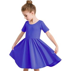 imageStelle Girls Dress Short Sleeve Toddler Skater Twirl A Line Solid Color Dress TShirt Dress for School Casual ValentinesA02royal Blue Without Pocket