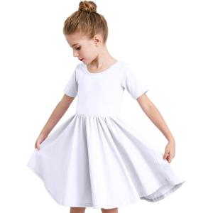 imageStelle Girls Dress Short Sleeve Toddler Skater Twirl A Line Solid Color Dress TShirt Dress for School Casual ValentinesA02white Without Pocket