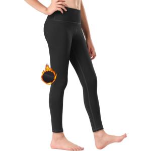 imageStelle Girls Fleece Lined Leggings Youth High Waist Warm Winter Athletic Yoga Pants with Hidden PocketBlack Fleece Lined