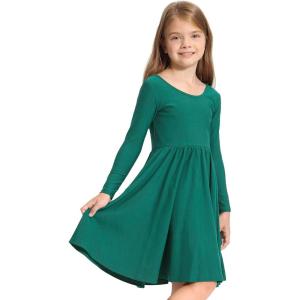 imageStelle Long Sleeve Girls Dress Toddler Fall Dresses Skater Twirl Cotton ALine Dress for School Casual HolidayGreen