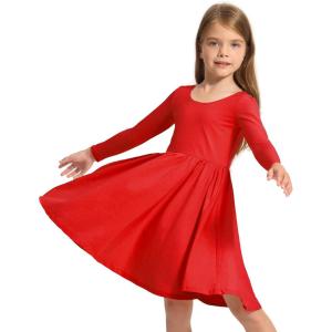 imageStelle Long Sleeve Girls Dress Toddler Fall Dresses Skater Twirl Cotton ALine Dress for School Casual HolidayRed