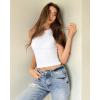 imageStelle Ribbed Tank Tops for Women High Neck Sleeveless Cami Stretch Slim Top Casual Workout Basic TshirtWhite