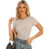 imageStelle Ribbed Tops for Women Short Sleeve Tshirt Slim Fit Basic Tee Casual BlouseDesert Beige