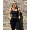 imageStelle Womens Ribbed Tank Tops Seamless Padded Workout Crop Top Sleeveless Square Neck Cami Basic ShirtsBlack