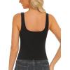 imageStelle Womens Ribbed Tank Tops Seamless Padded Workout Crop Top Sleeveless Square Neck Cami Basic ShirtsBlack