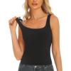 imageStelle Womens Ribbed Tank Tops Seamless Padded Workout Crop Top Sleeveless Square Neck Cami Basic ShirtsBlack