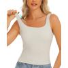 imageStelle Womens Ribbed Tank Tops Seamless Padded Workout Crop Top Sleeveless Square Neck Cami Basic ShirtsChalk