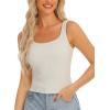 imageStelle Womens Ribbed Tank Tops Seamless Padded Workout Crop Top Sleeveless Square Neck Cami Basic ShirtsChalk