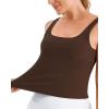 imageStelle Womens Ribbed Tank Tops Seamless Padded Workout Crop Top Sleeveless Square Neck Cami Basic ShirtsCocoa