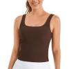 imageStelle Womens Ribbed Tank Tops Seamless Padded Workout Crop Top Sleeveless Square Neck Cami Basic ShirtsCocoa