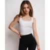 imageStelle Womens Ribbed Tank Tops Seamless Padded Workout Crop Top Sleeveless Square Neck Cami Basic ShirtsWhite