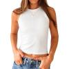 imageStelle Ribbed Tank Tops for Women High Neck Sleeveless Cami Stretch Slim Top Casual Workout Basic TshirtWhite