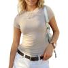 imageStelle Ribbed Tops for Women Short Sleeve Tshirt Slim Fit Basic Tee Casual BlouseDesert Beige