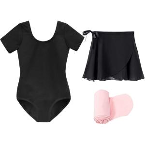 imageStelle Ballet Leotards for Girls Long Sleeve Dance Dress Outfit Combo with Skirt and Tights ToddlerLittle KidBig Kid1black