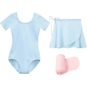 imageStelle Ballet Leotards for Girls Long Sleeve Dance Dress Outfit Combo with Skirt and Tights ToddlerLittle KidBig Kid1blue