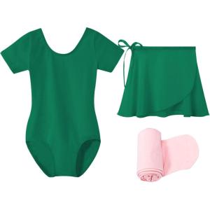 imageStelle Ballet Leotards for Girls Long Sleeve Dance Dress Outfit Combo with Skirt and Tights ToddlerLittle KidBig Kid1green