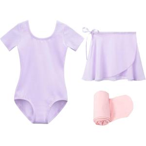 imageStelle Ballet Leotards for Girls Long Sleeve Dance Dress Outfit Combo with Skirt and Tights ToddlerLittle KidBig Kid1purple