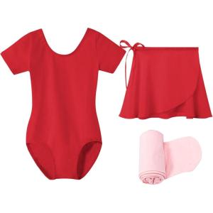 imageStelle Ballet Leotards for Girls Long Sleeve Dance Dress Outfit Combo with Skirt and Tights ToddlerLittle KidBig Kid1red