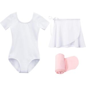 imageStelle Ballet Leotards for Girls Long Sleeve Dance Dress Outfit Combo with Skirt and Tights ToddlerLittle KidBig Kid1white