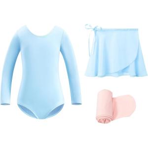 imageStelle Ballet Leotards for Girls Long Sleeve Dance Dress Outfit Combo with Skirt and Tights ToddlerLittle KidBig Kid2bule Long Sleeve