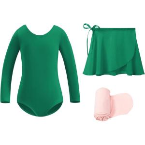 imageStelle Ballet Leotards for Girls Long Sleeve Dance Dress Outfit Combo with Skirt and Tights ToddlerLittle KidBig Kid2green Long Sleeve