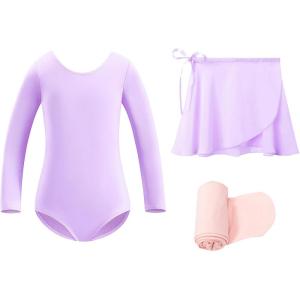 imageStelle Ballet Leotards for Girls Long Sleeve Dance Dress Outfit Combo with Skirt and Tights ToddlerLittle KidBig Kid2lavender Long Sleeve
