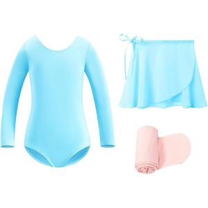 imageStelle Ballet Leotards for Girls Long Sleeve Dance Dress Outfit Combo with Skirt and Tights ToddlerLittle KidBig Kid2pool Blue Long Sleeve